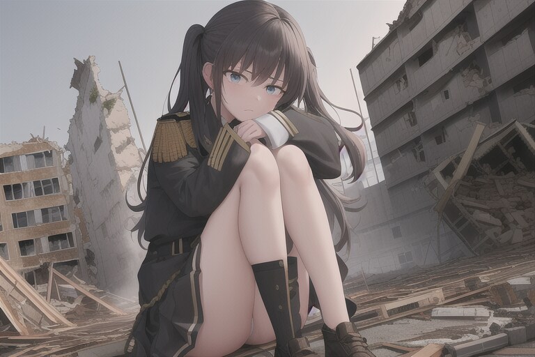 廃墟と軍服少女