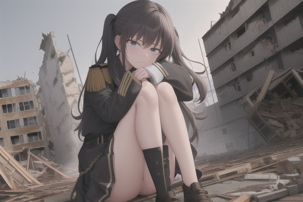 廃墟と軍服少女