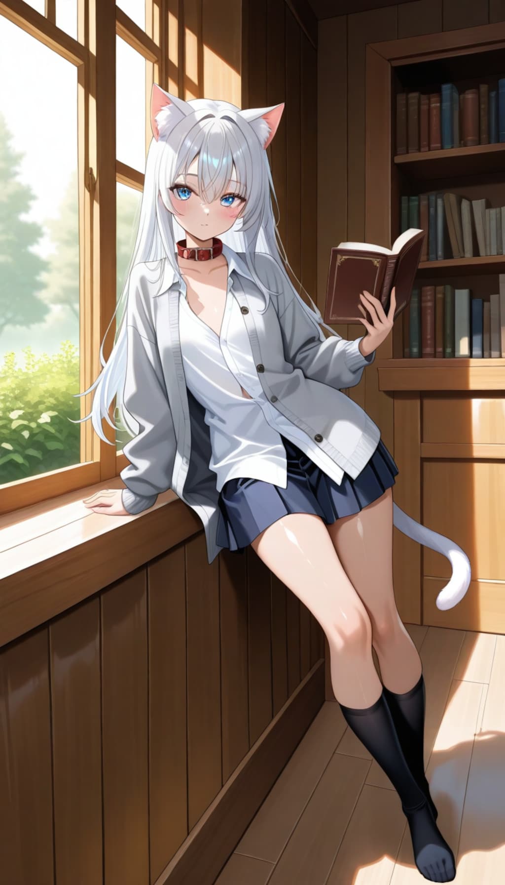 白髪青目猫耳少女