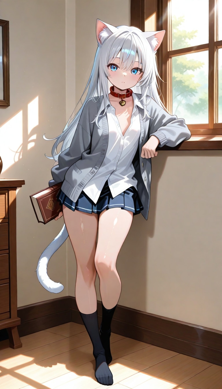 白髪青目猫耳少女 | の人気AIイラスト・グラビア