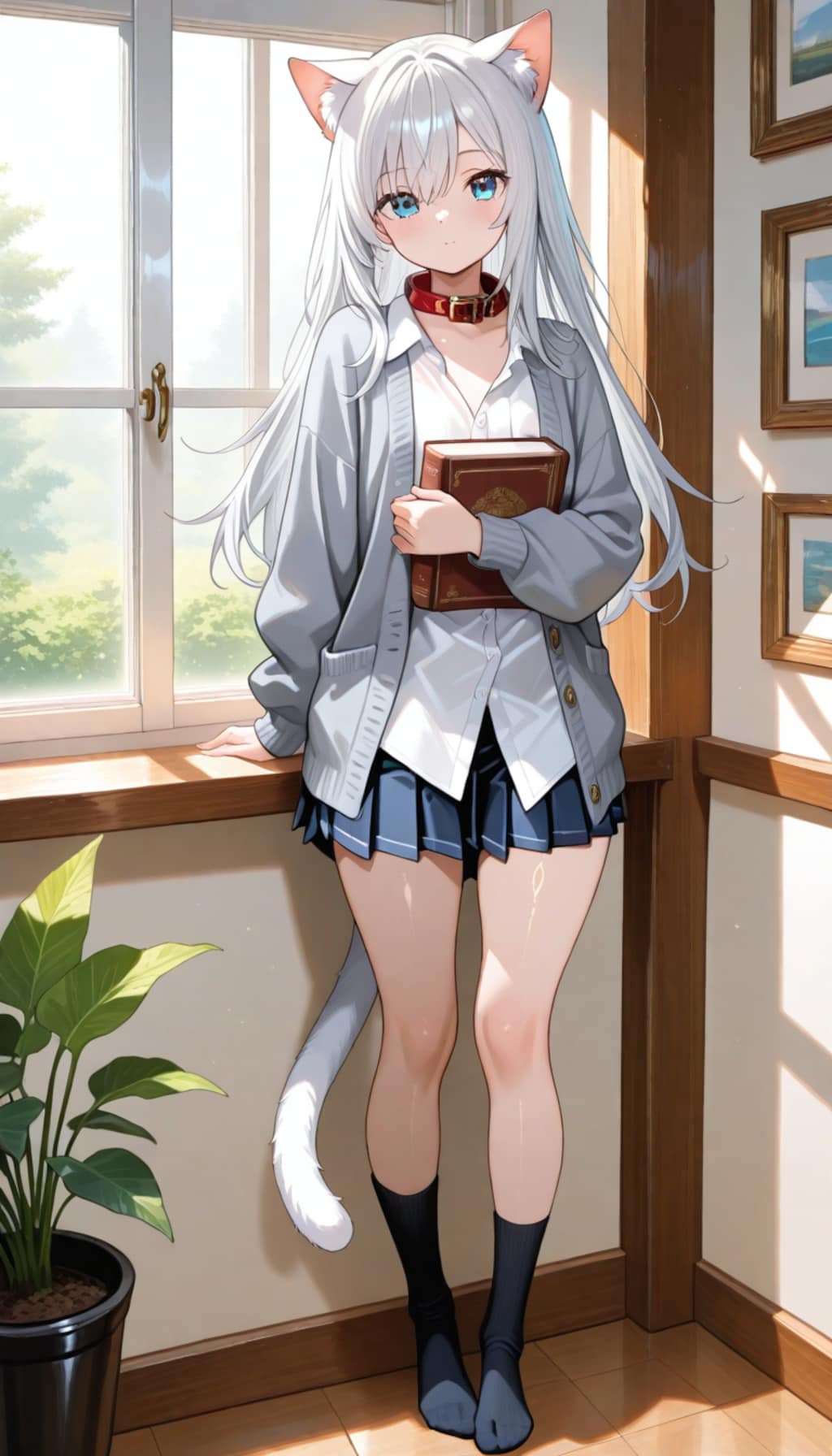 白髪青目猫耳少女