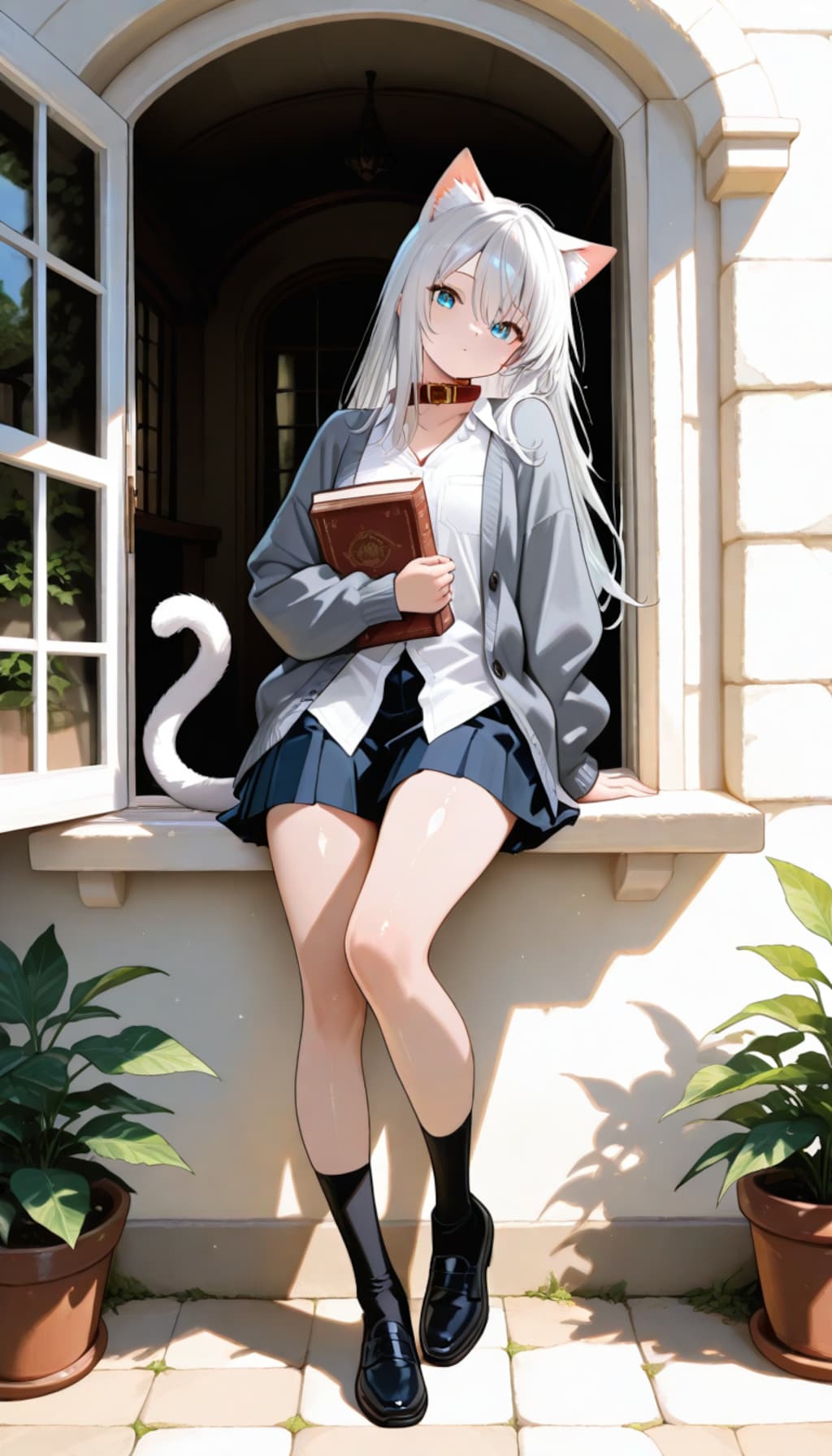 白髪青目猫耳少女