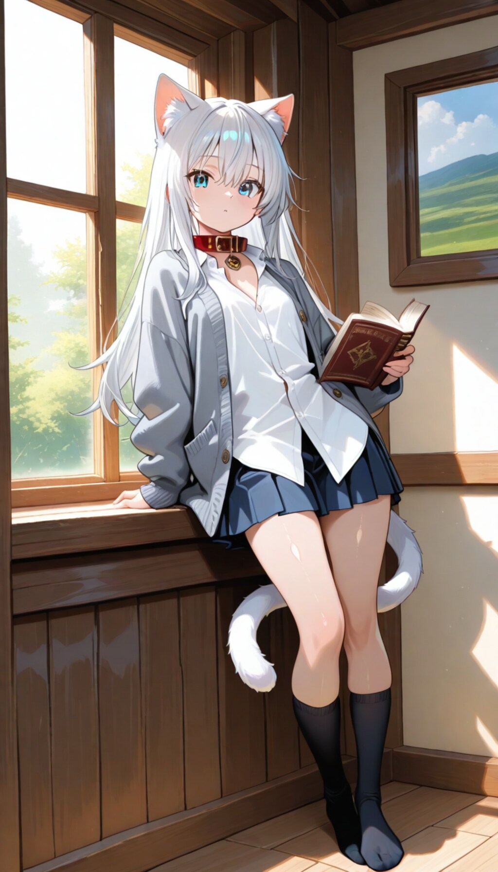 白髪青目猫耳少女