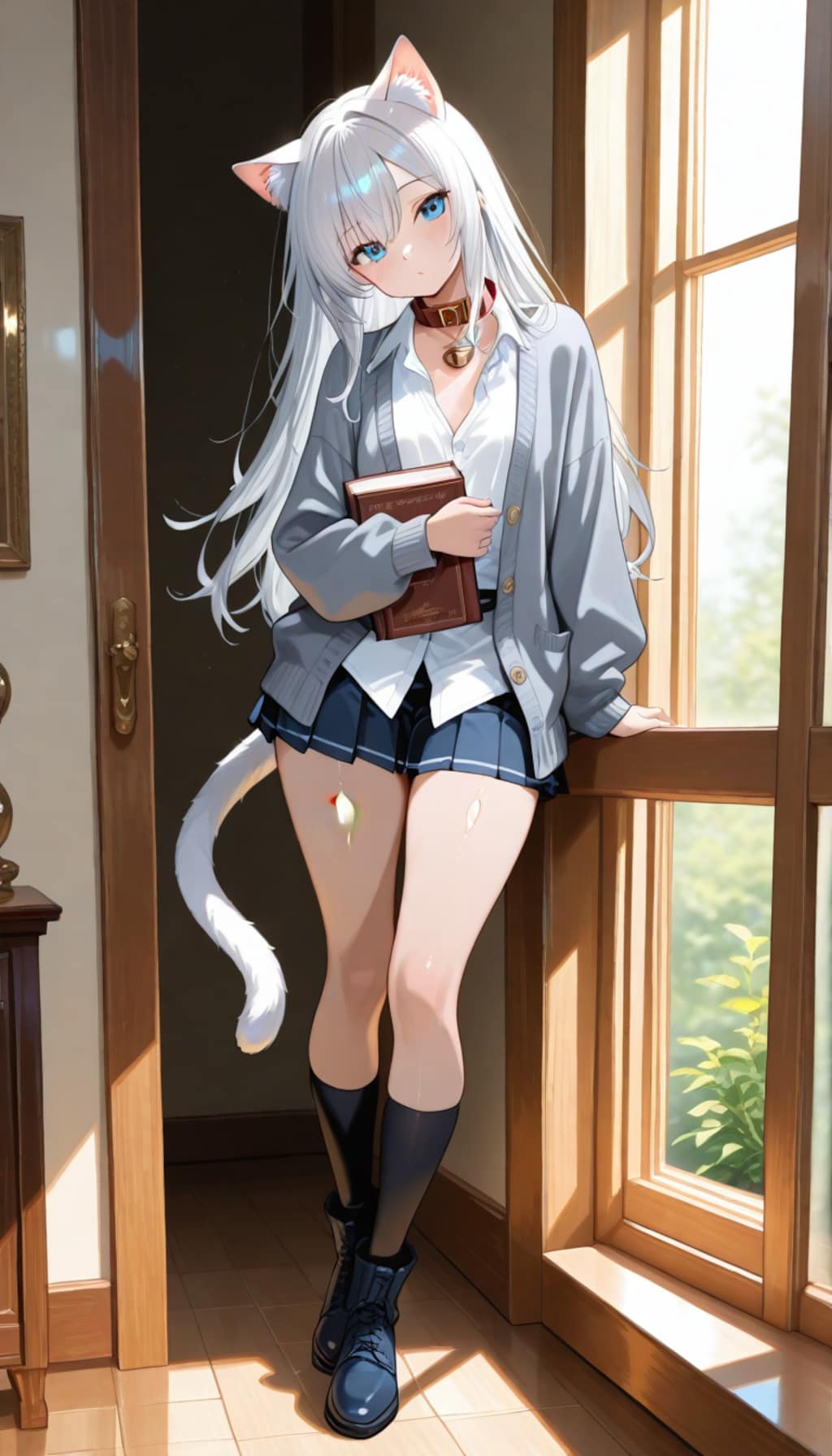 白髪青目猫耳少女