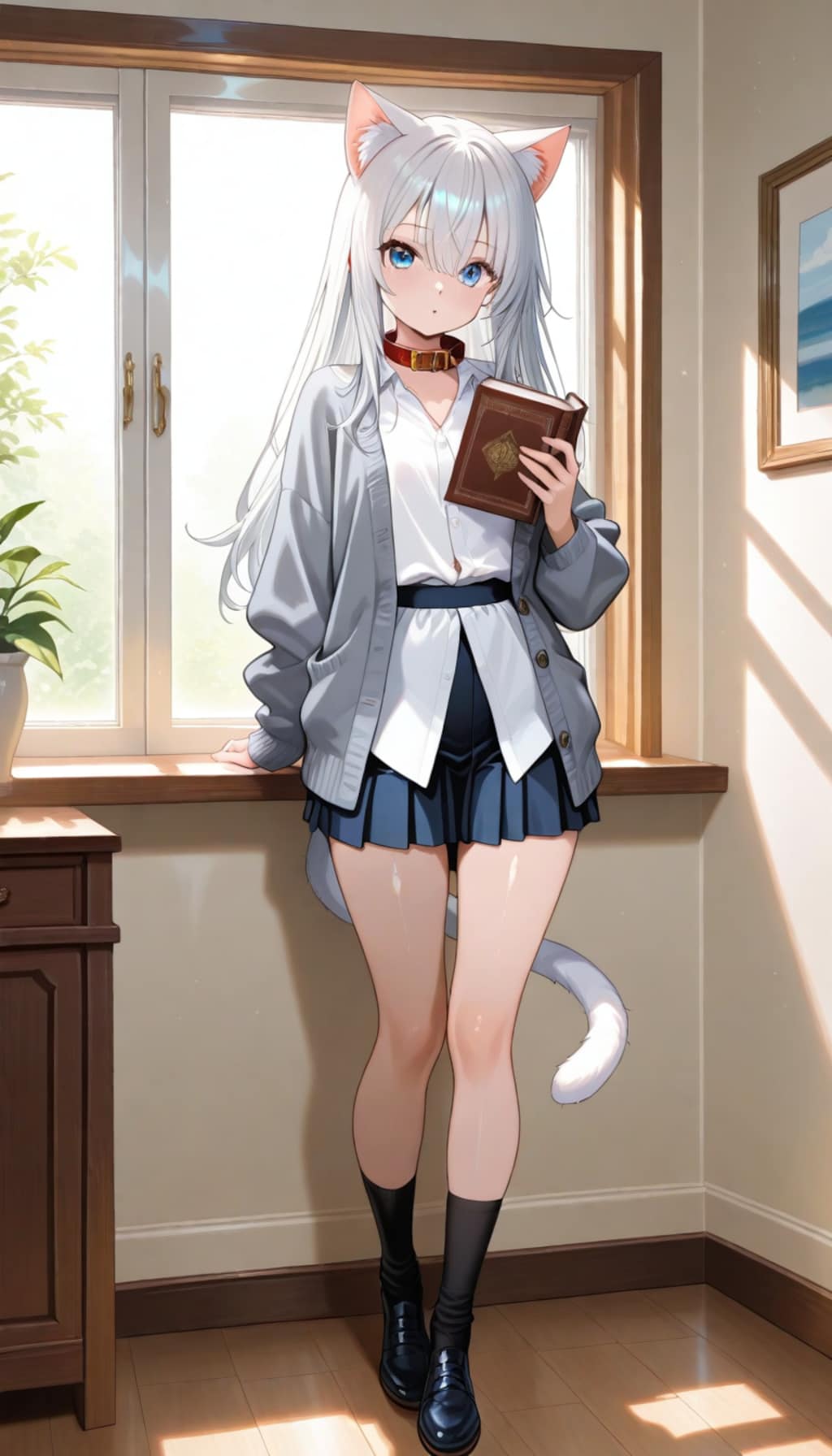 白髪青目猫耳少女