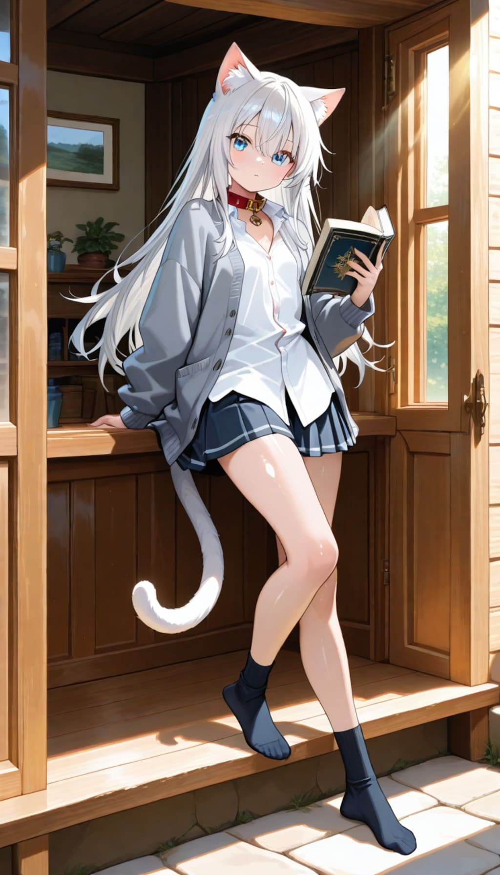 白髪青目猫耳少女