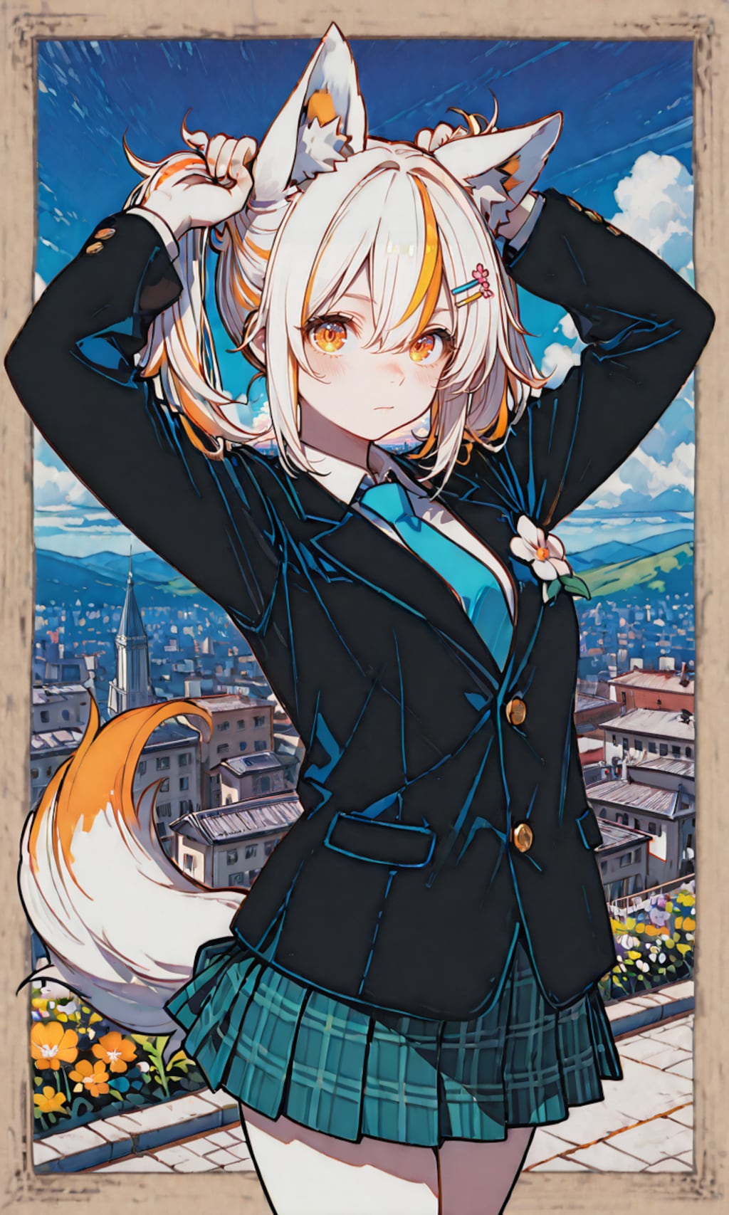 手で髪を束ねる行為