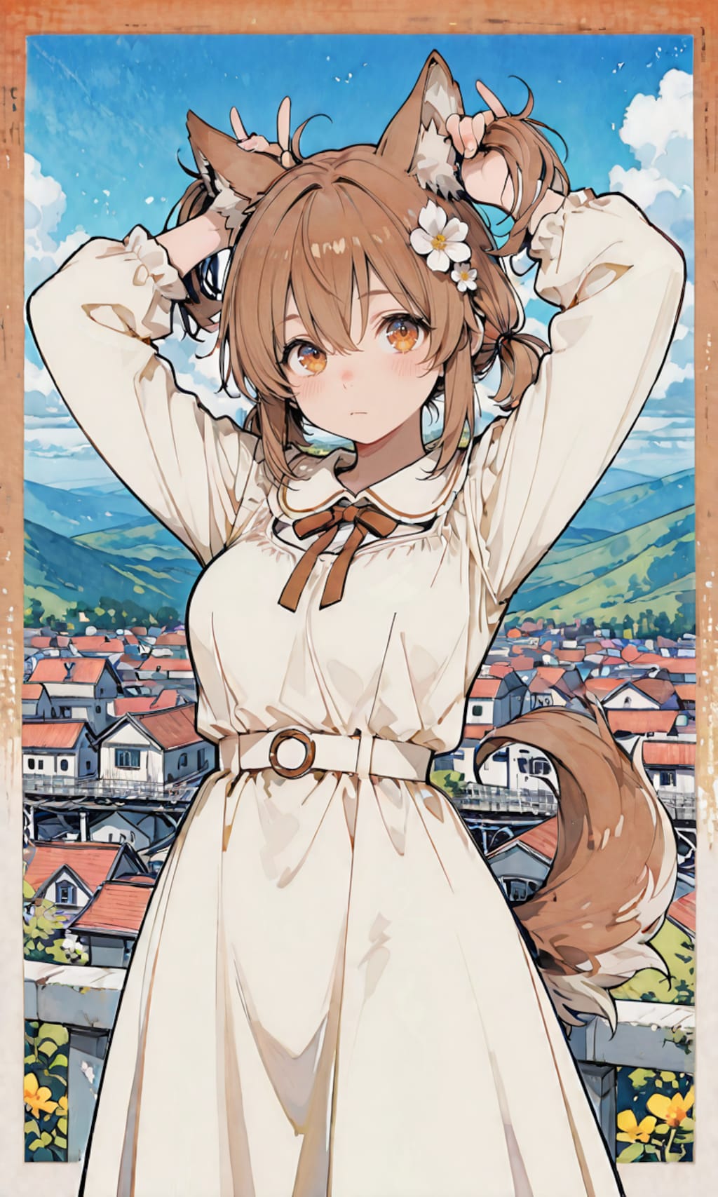 手で髪を束ねる行為
