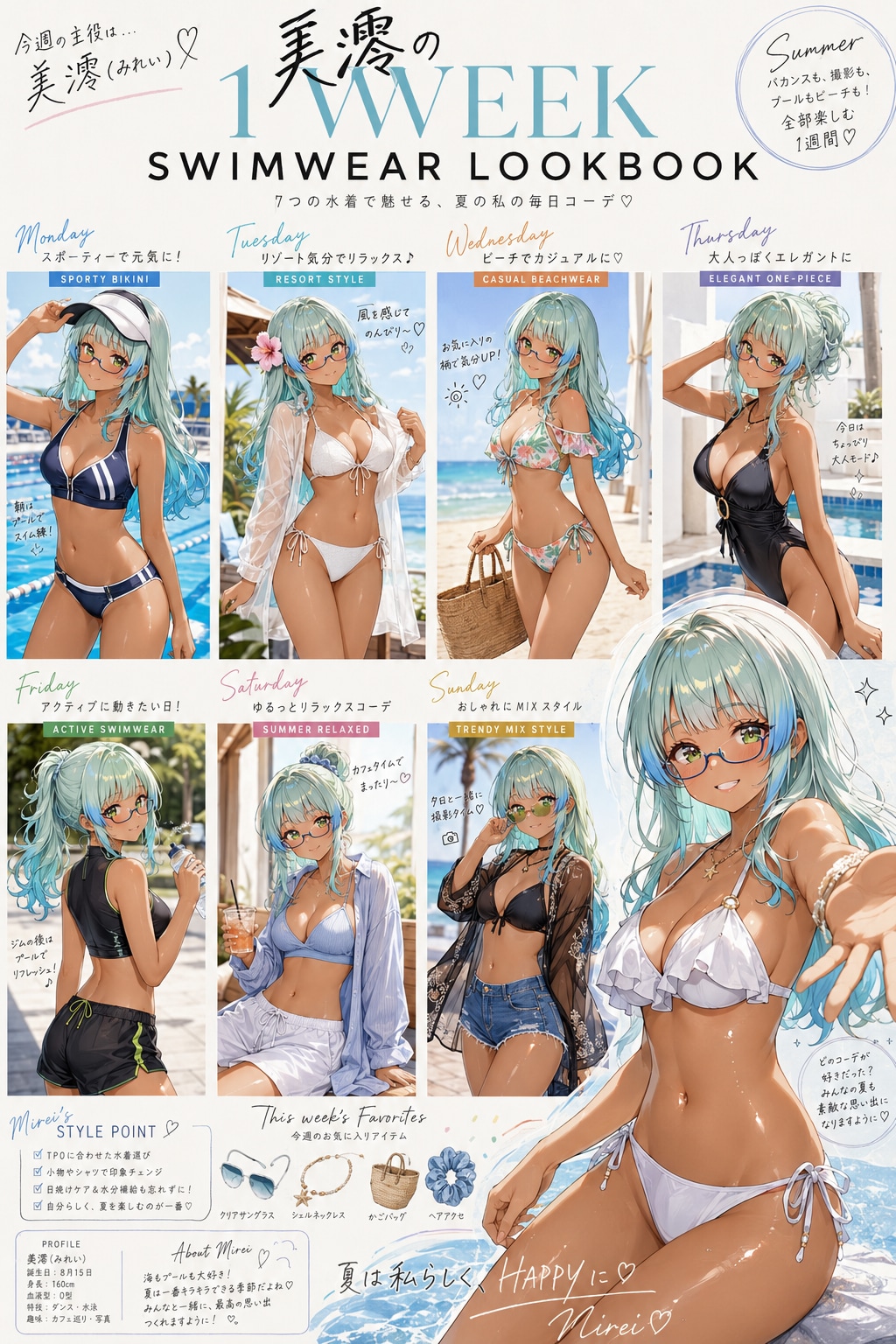 水色1週間水着コーデ