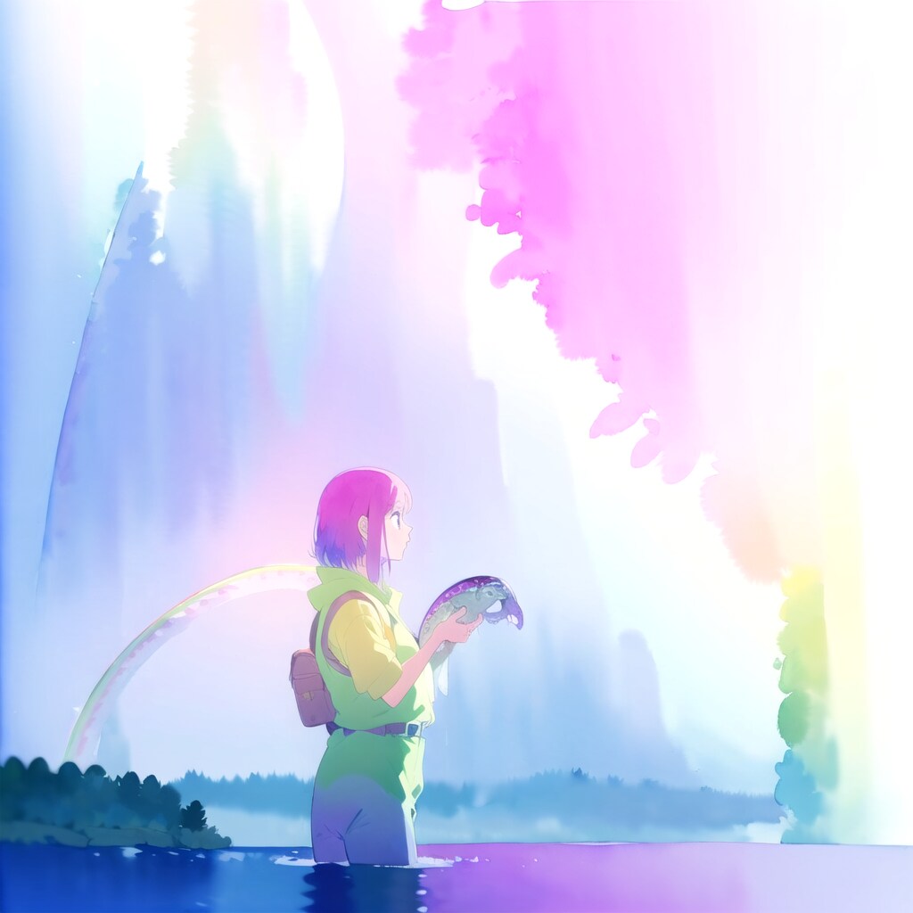 ニジマスを滲ます