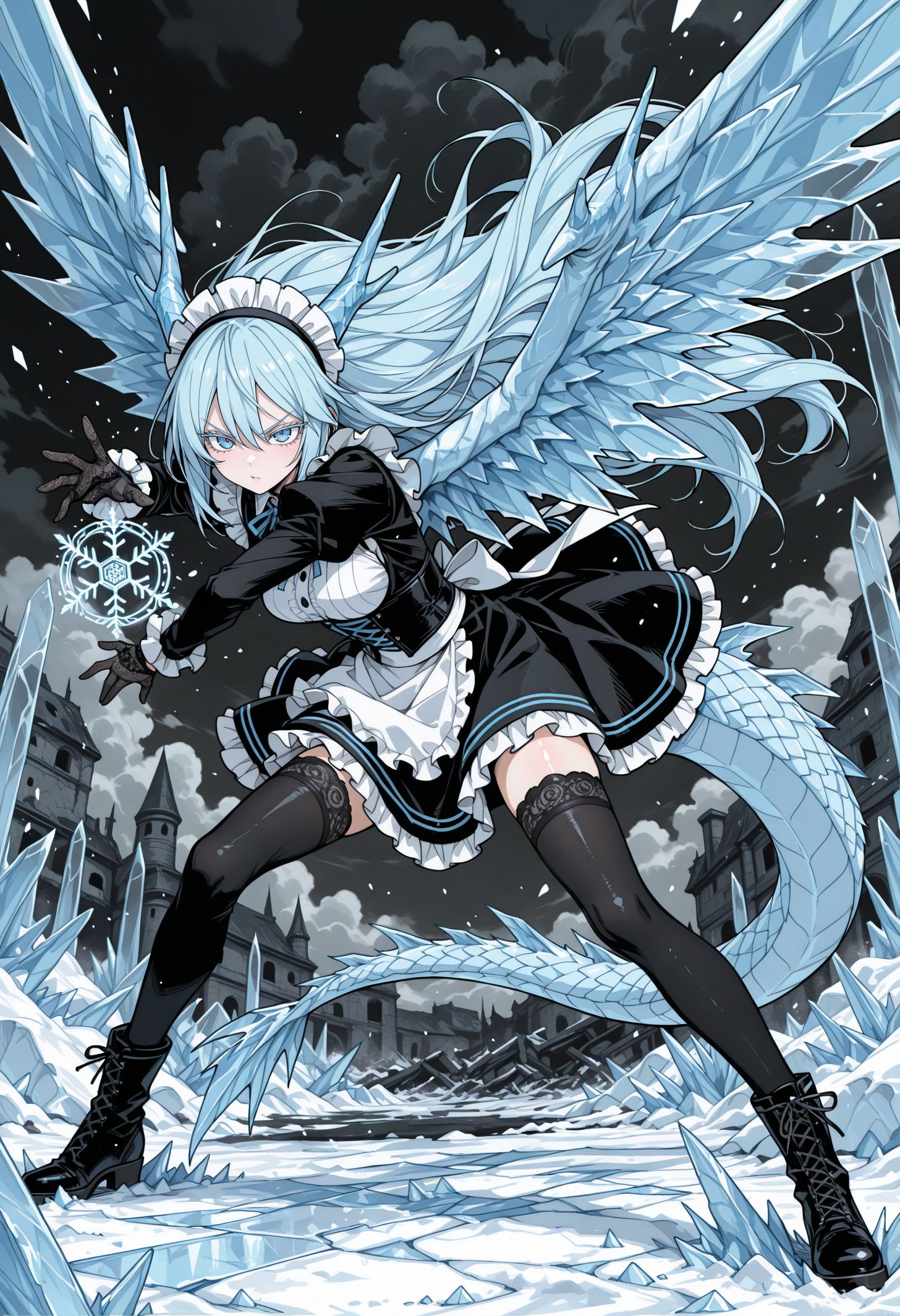 氷青髪ドラゴン娘メイド | の人気AIイラスト・グラビア