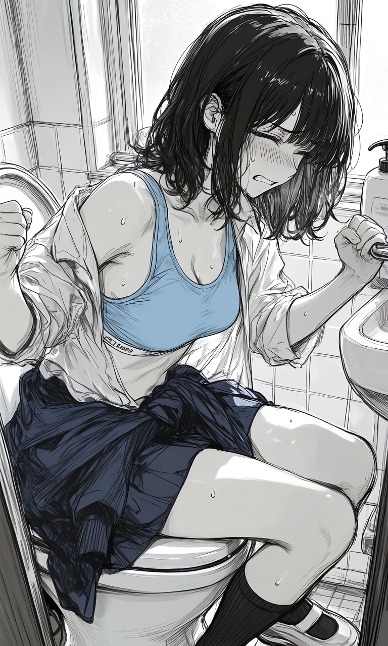手すりを握って、持てる全ての力でふんばる女の子