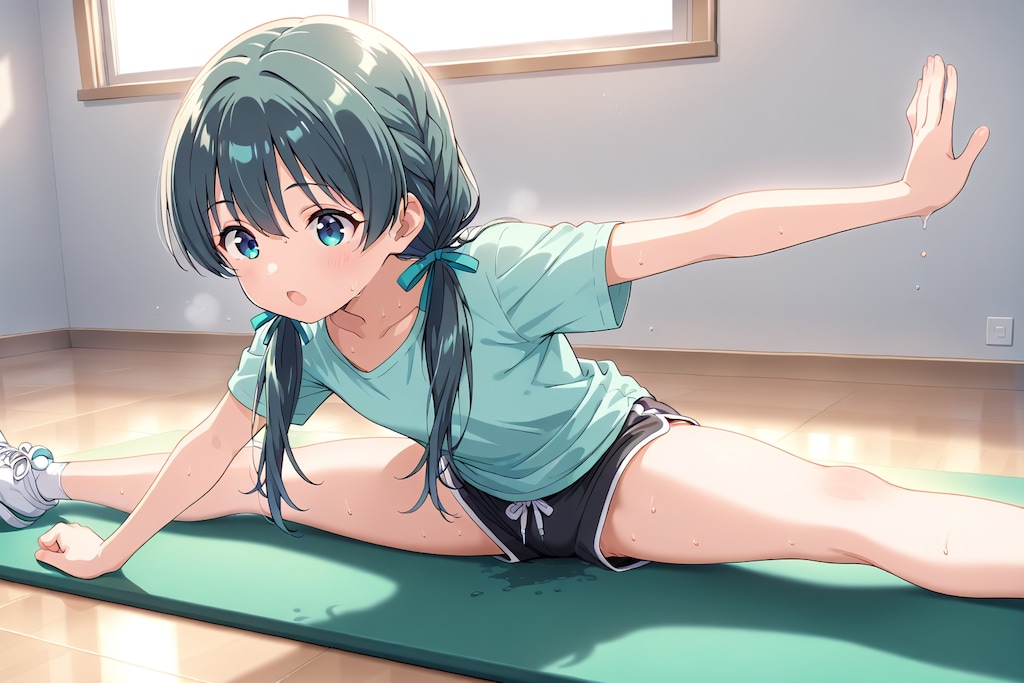 ストレッチ運動をする純真ちっぱい(JC)女の子