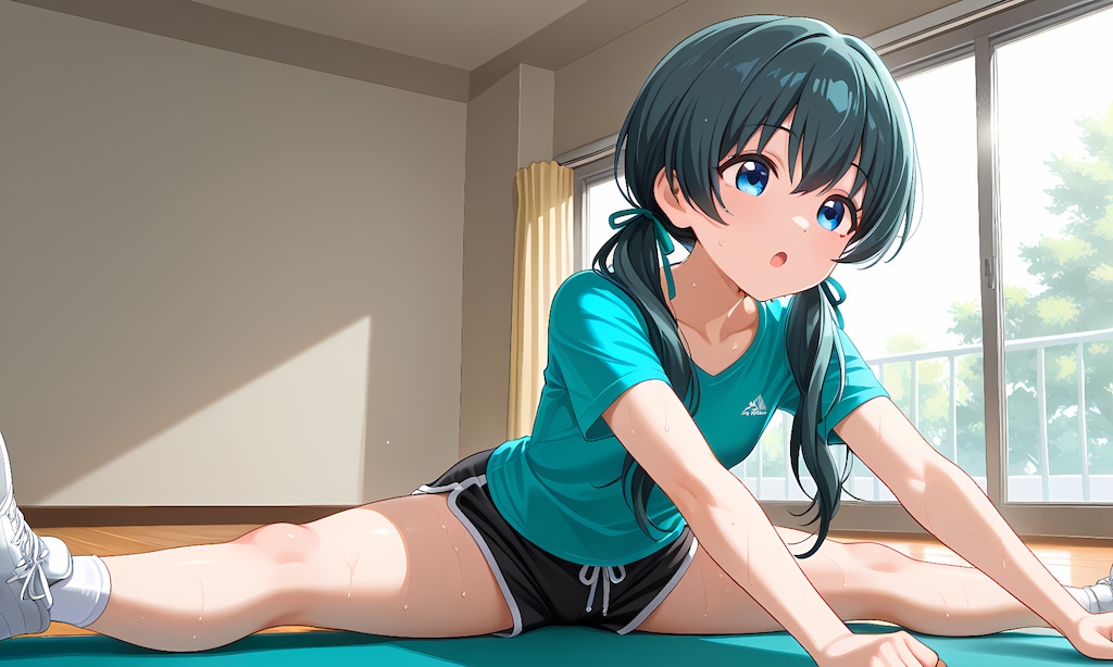 ストレッチ運動をする純真ちっぱい(JC)女の子