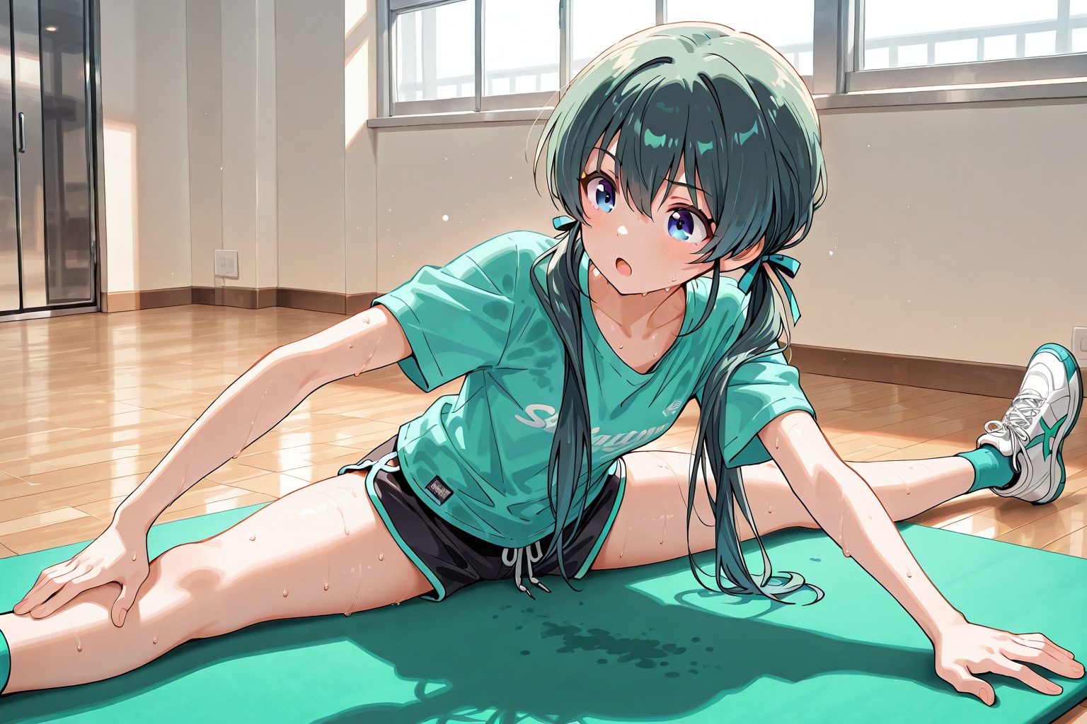 ストレッチ運動をする純真ちっぱい(JC)女の子 | の人気AIイラスト・グラビア