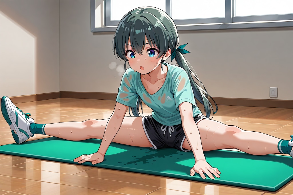 ストレッチ運動をする純真ちっぱい(JC)女の子