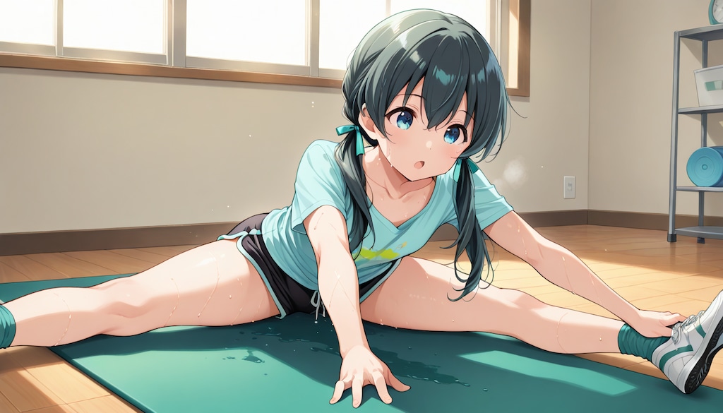 ストレッチ運動をする純真ちっぱい(JC)女の子