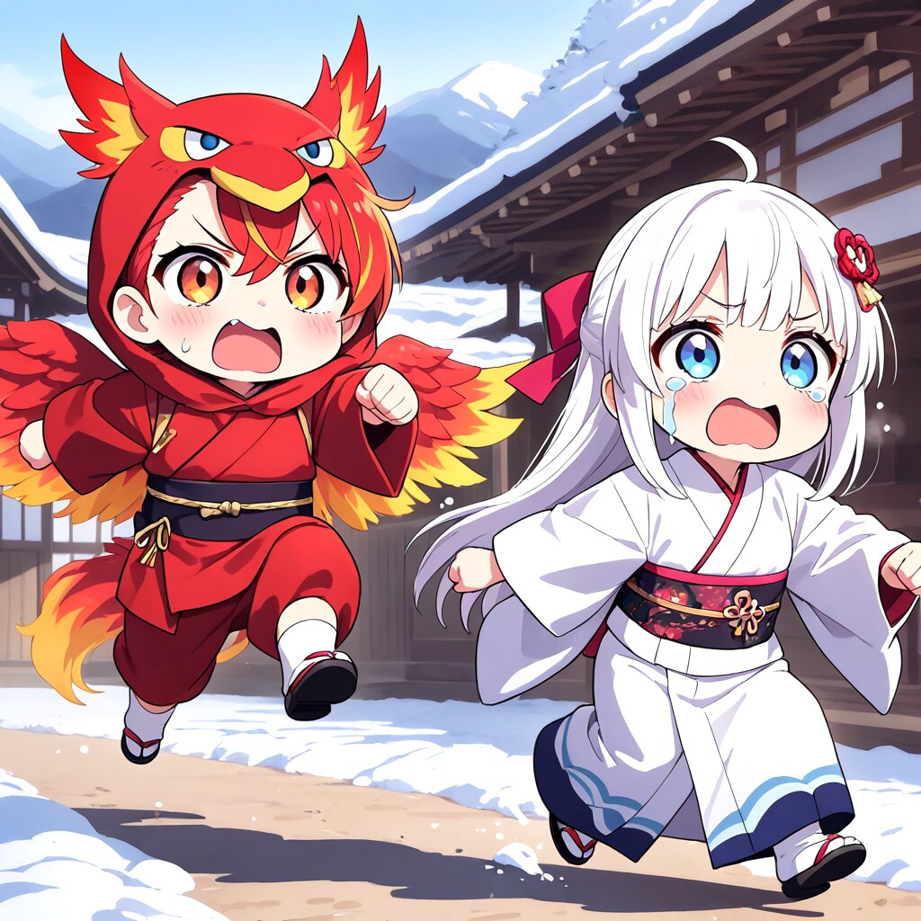 火の鳥に追いかけられる雪女ちゃん