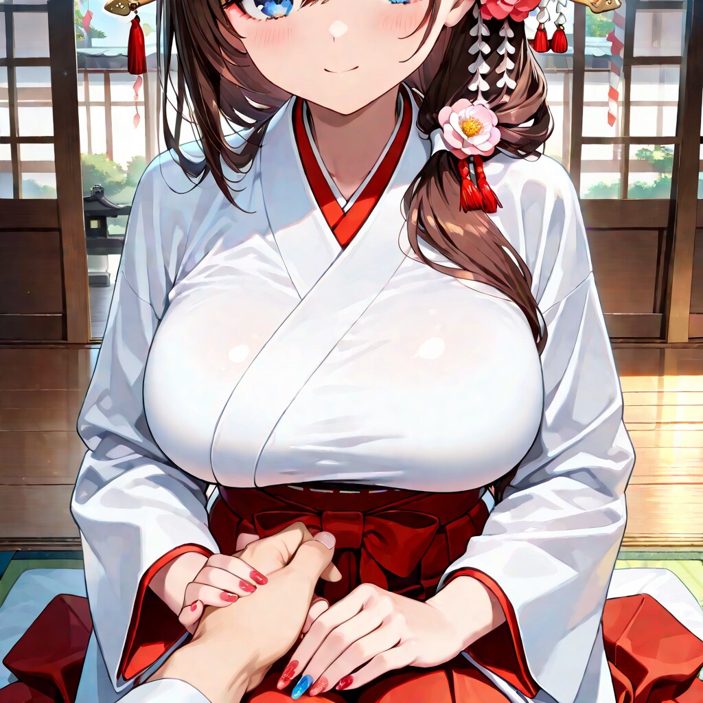 初詣のお守り売り場の巫女さん