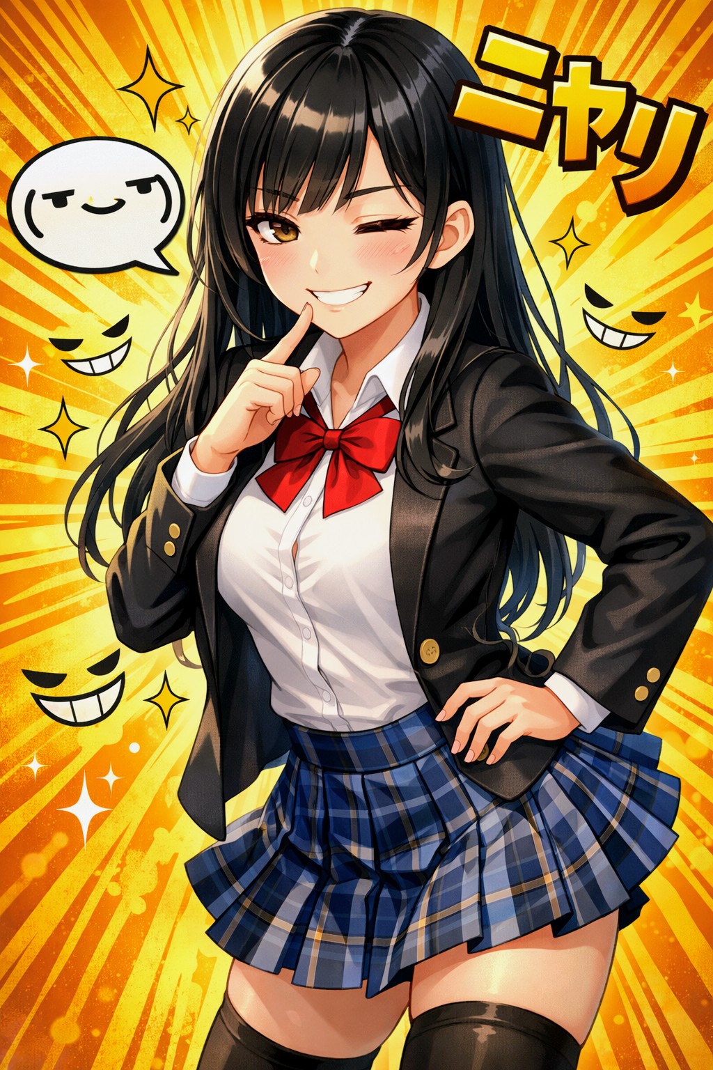 顔文字擬人化お姉やん02(￣ー￣)ﾆﾔﾘ | の人気AIイラスト・グラビア