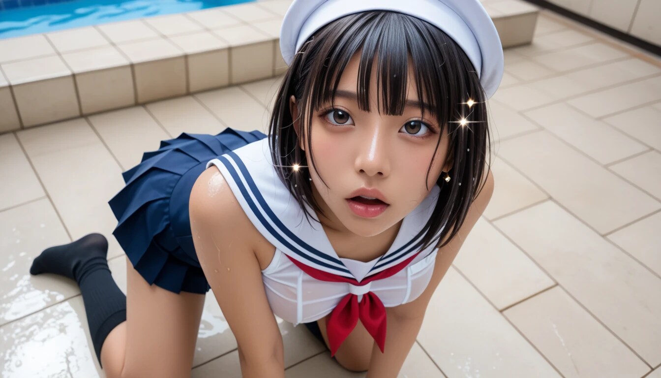 【悲報】プールサイドで四つん這いのセーラー美少女に遭遇しワイ氏無事死亡。このアングルは『神からの贈り物』か、それとも運営の仕掛けた罠か…。いずれにせよ、ワイはクリックするしかないｗｗｗ