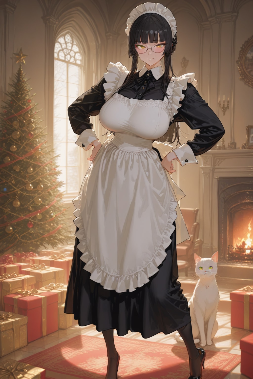 クリスマスの飾り付けを終えてにゃんこと戯れる都和子さん