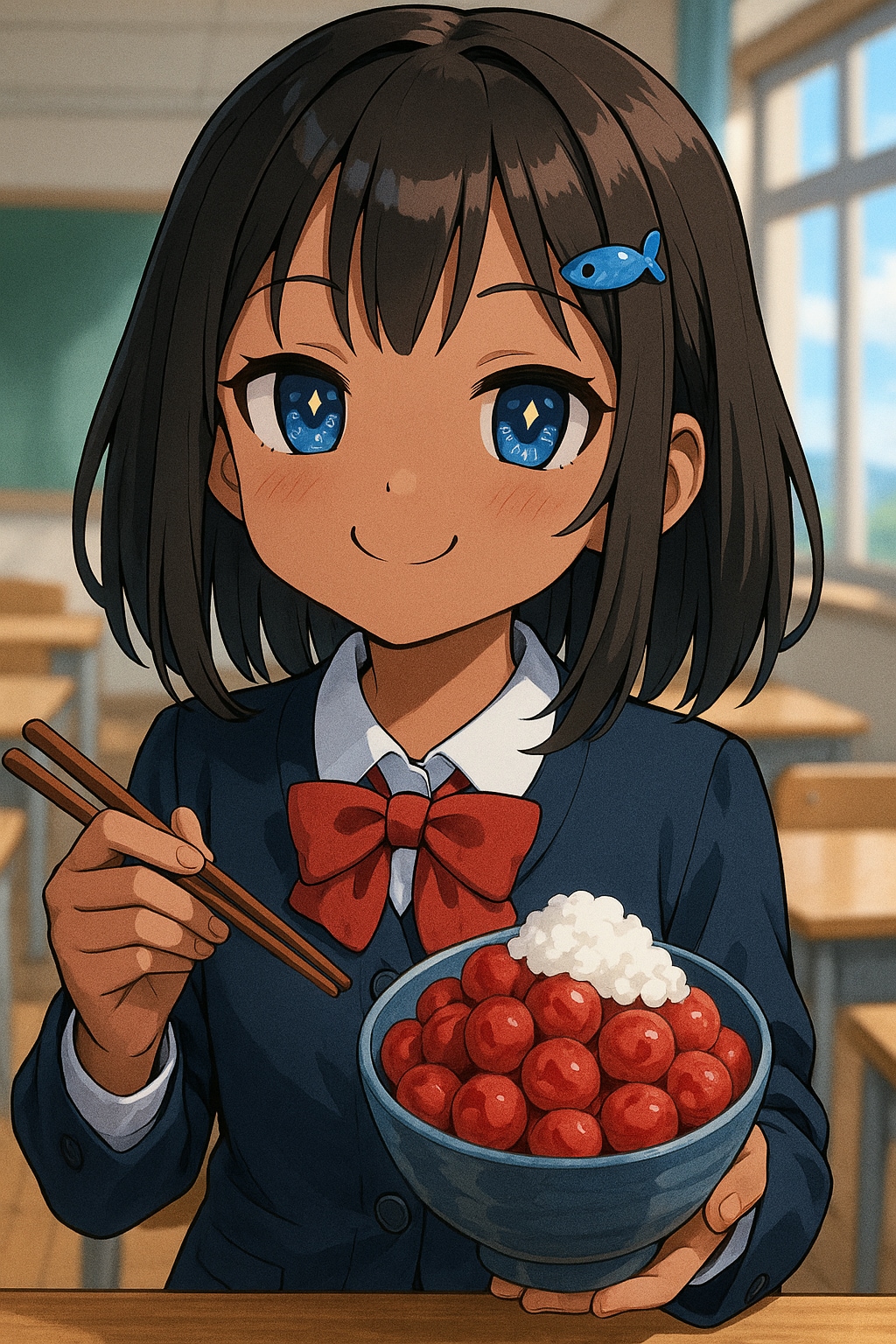 逆日の丸ご飯を食べるこなつちゃん