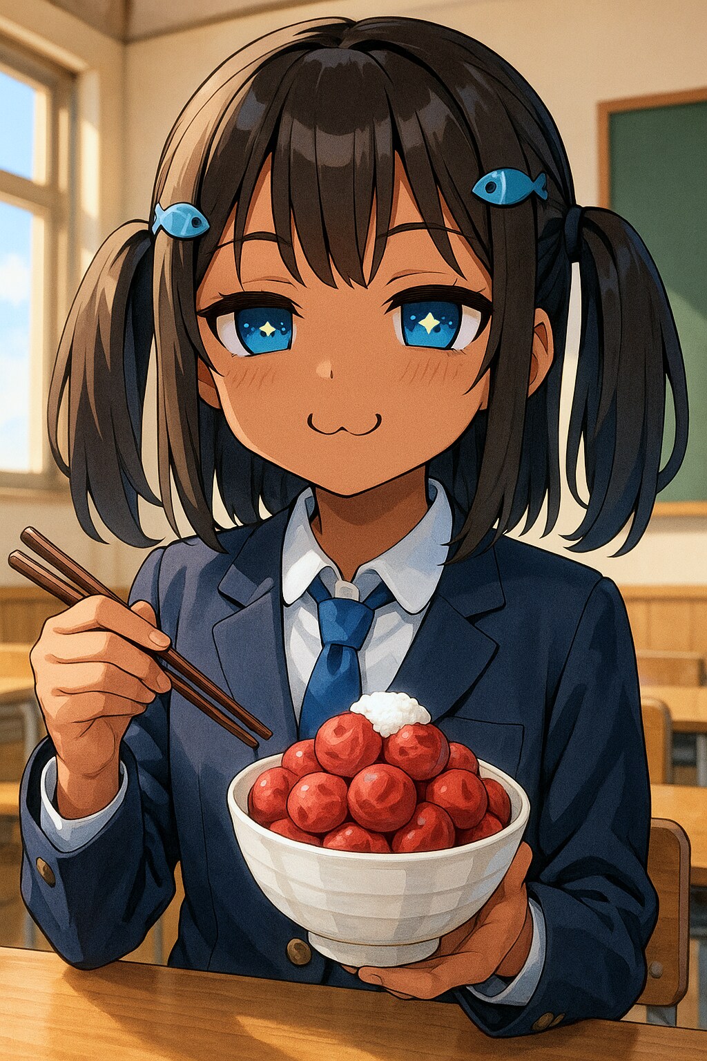 逆日の丸ご飯を食べるこなつちゃん