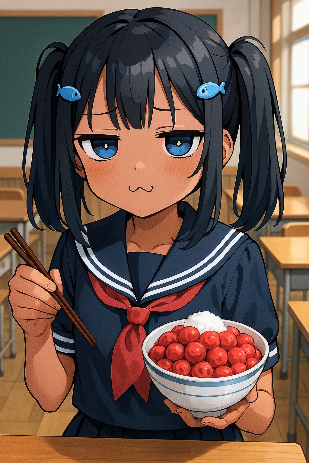 逆日の丸ご飯を食べるこなつちゃん