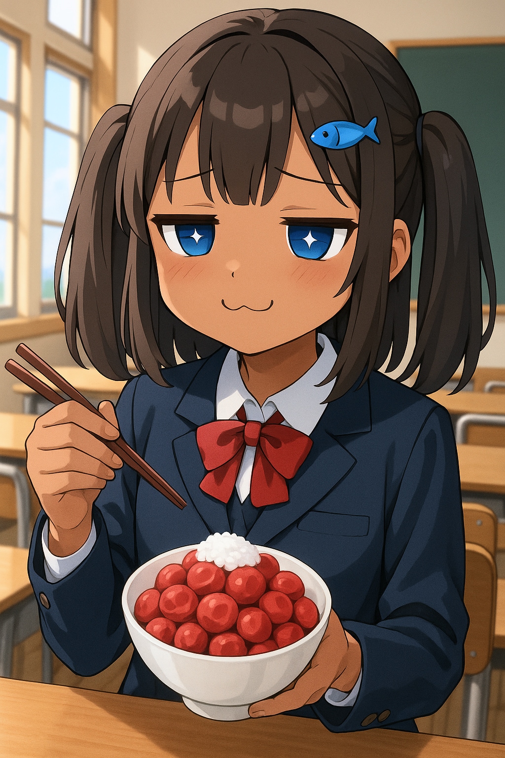 逆日の丸ご飯を食べるこなつちゃん