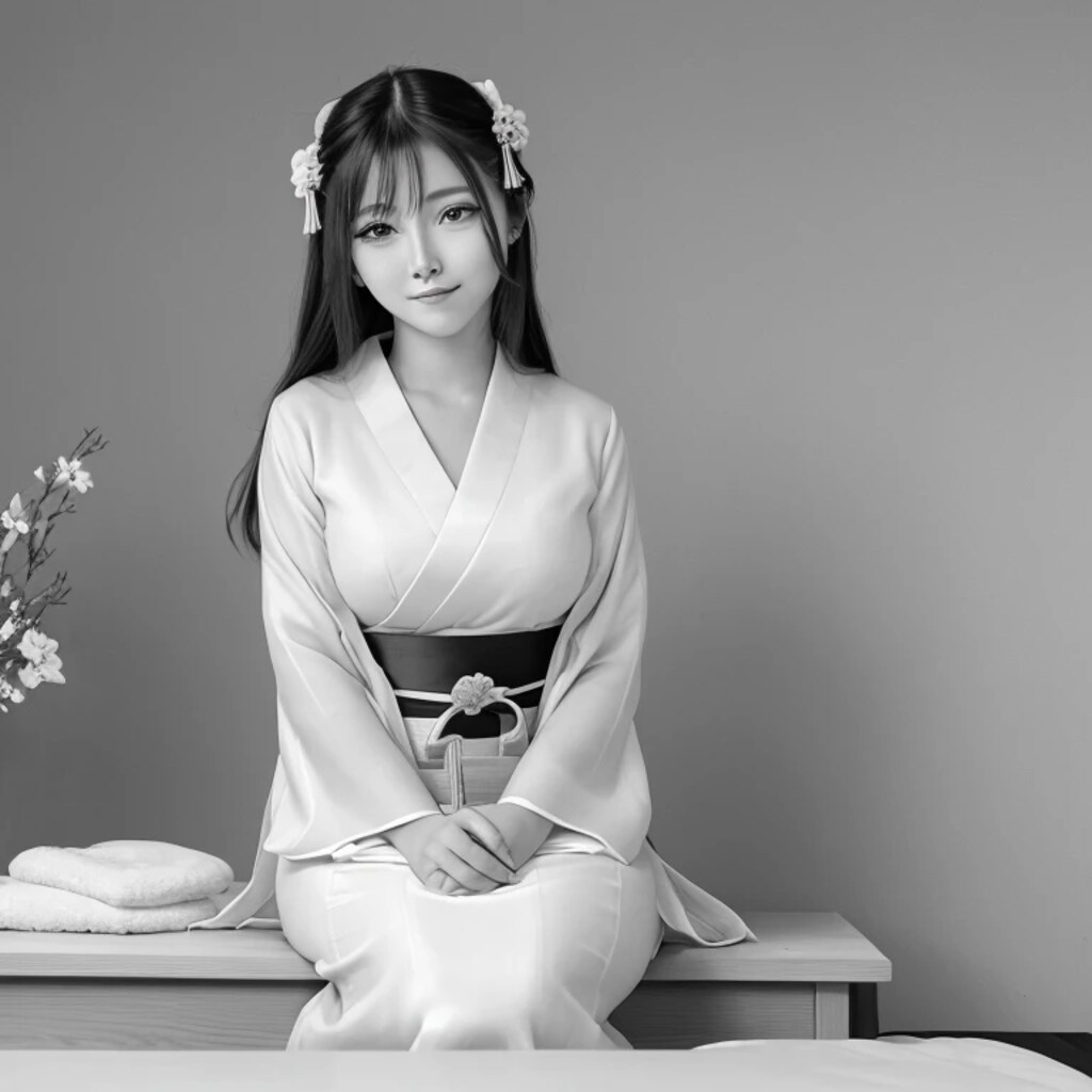 黒髪ロングで着物の美女