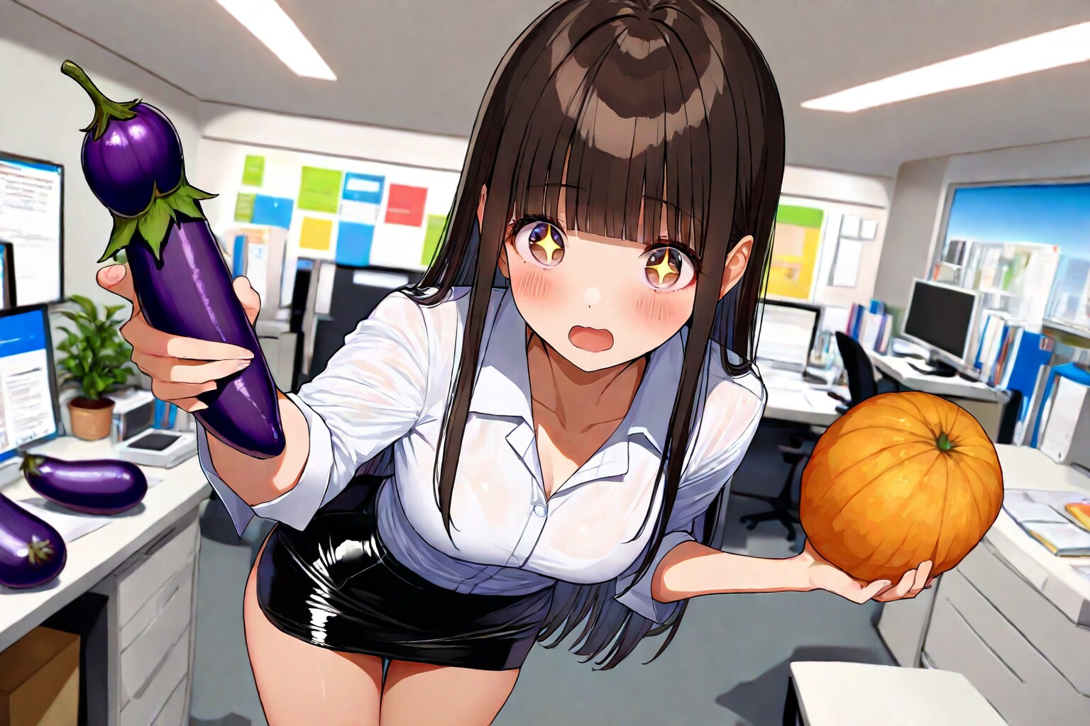 ナスで興奮するOL | の人気AIイラスト・グラビア
