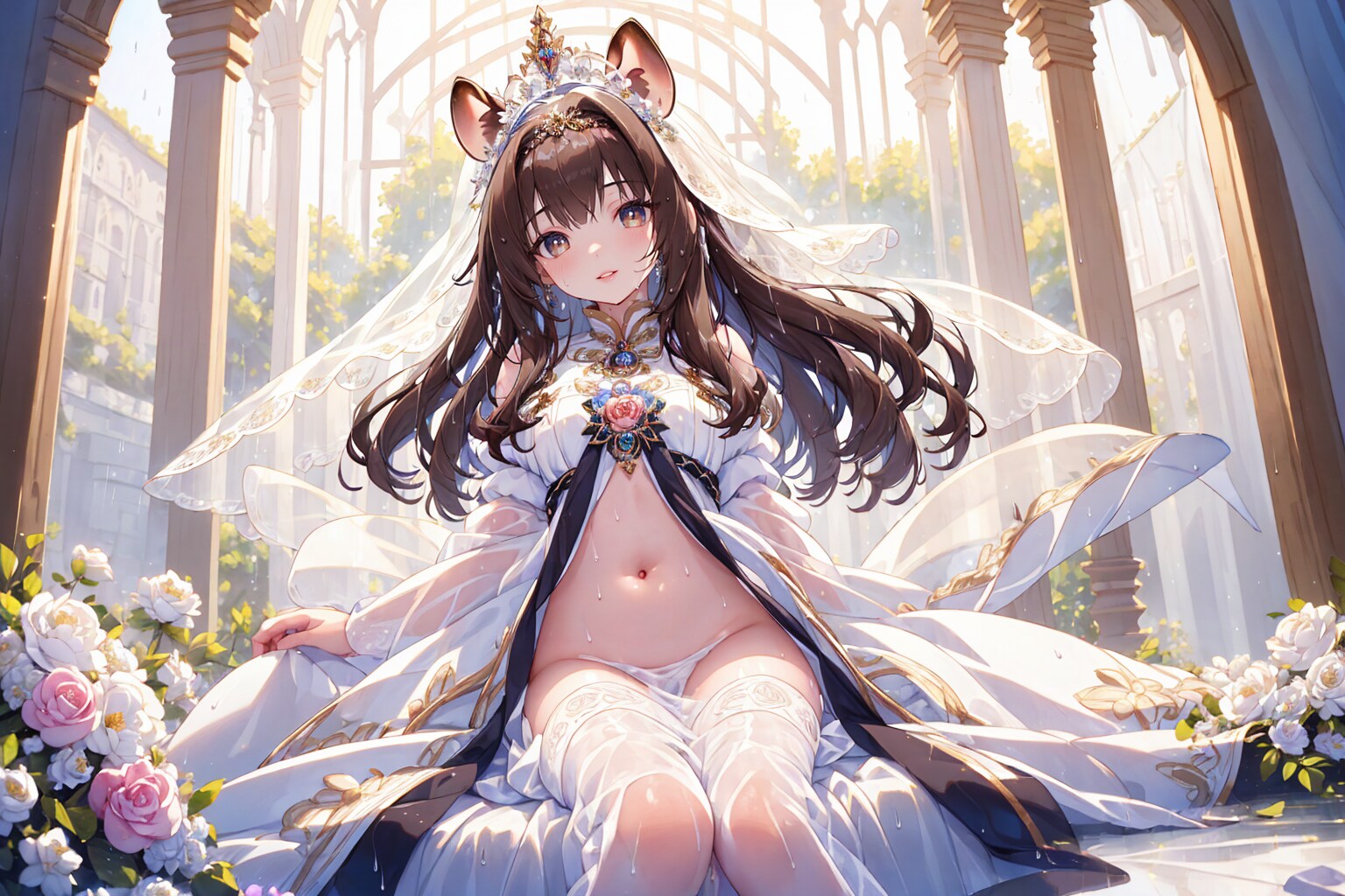 お部屋の中のリス耳お姫様おへそ（hibiscusmixモデル）