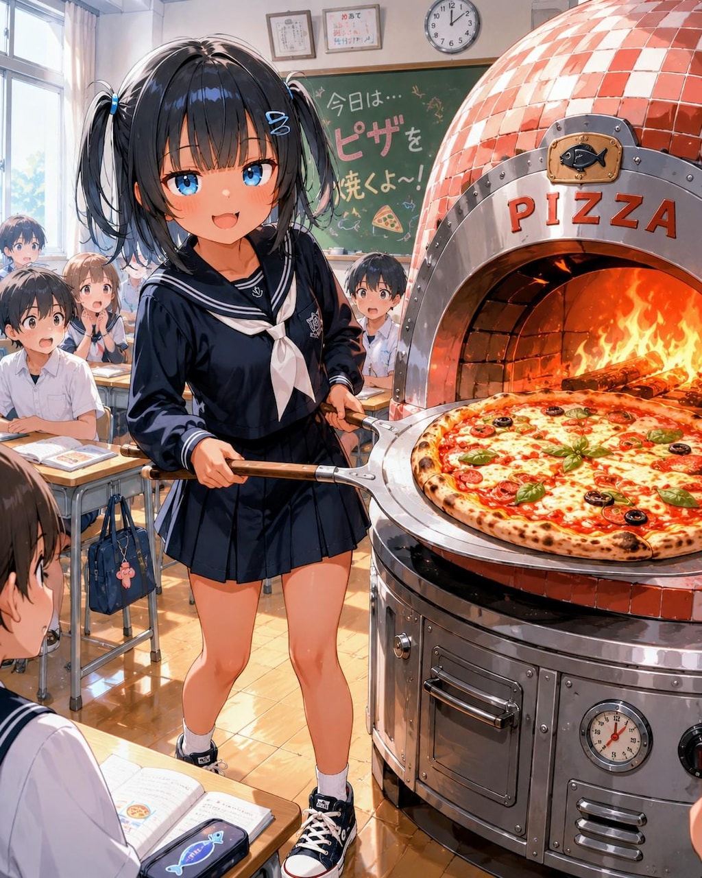 ピザを焼くこなつちゃん