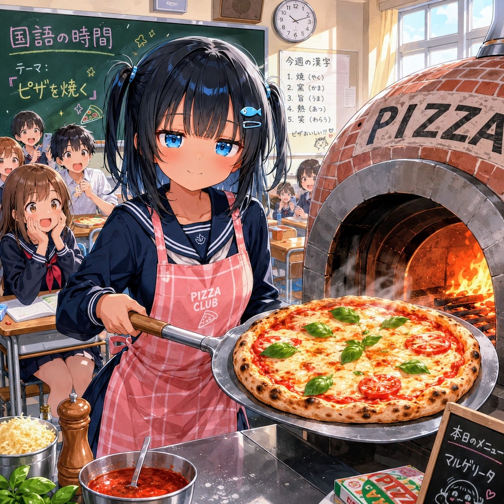 ピザを焼くこなつちゃん