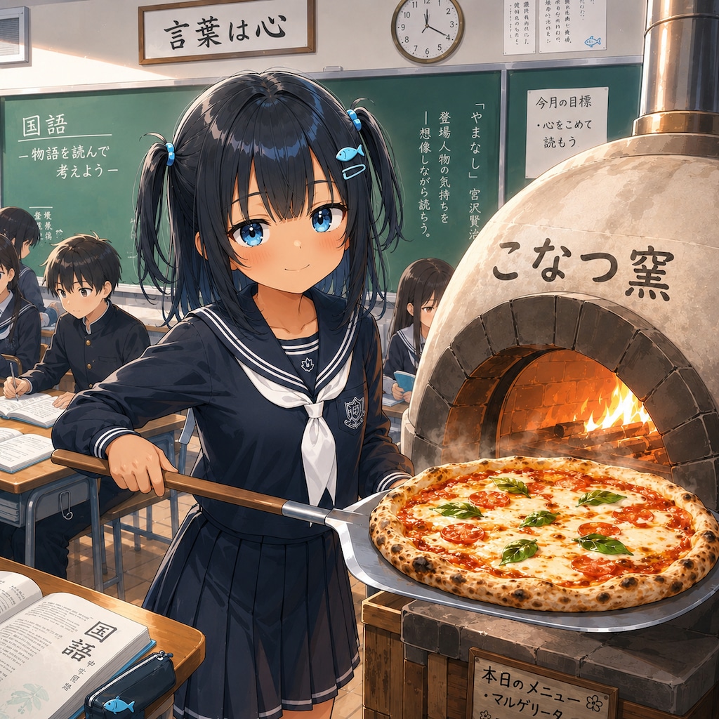 ピザを焼くこなつちゃん