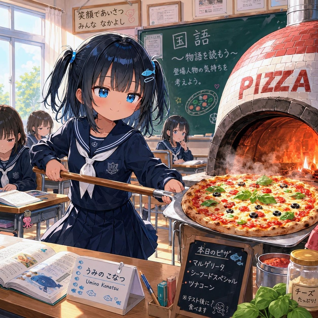 ピザを焼くこなつちゃん