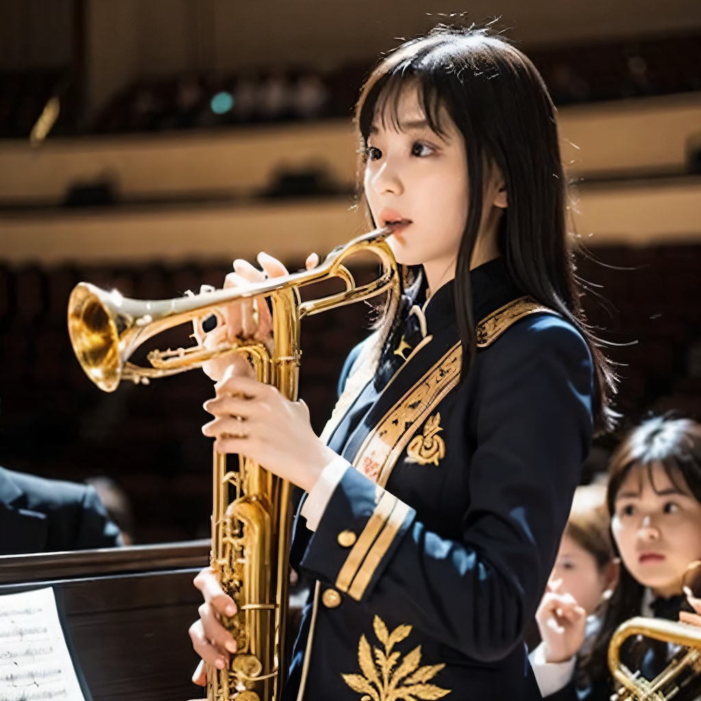 黒髪ロングでブラスバンドの美女５４