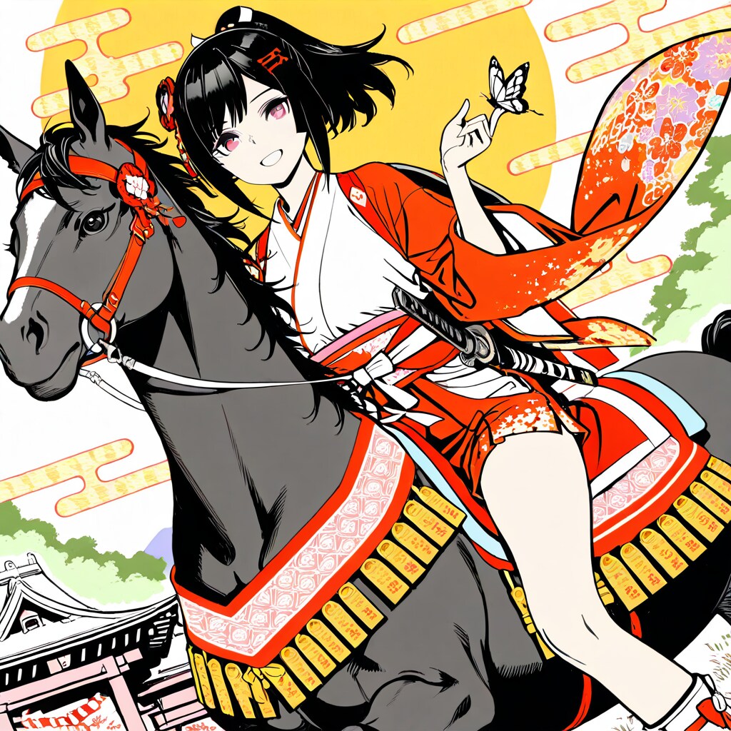馬に乗る黒髪ちゃん
