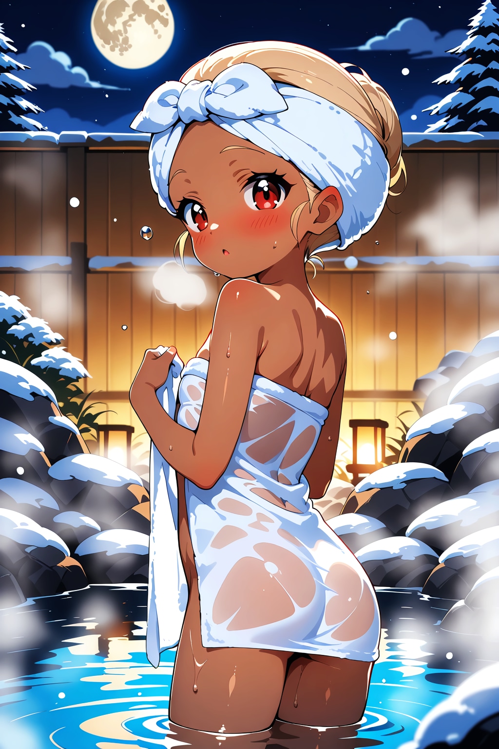 雪夜の月見風呂