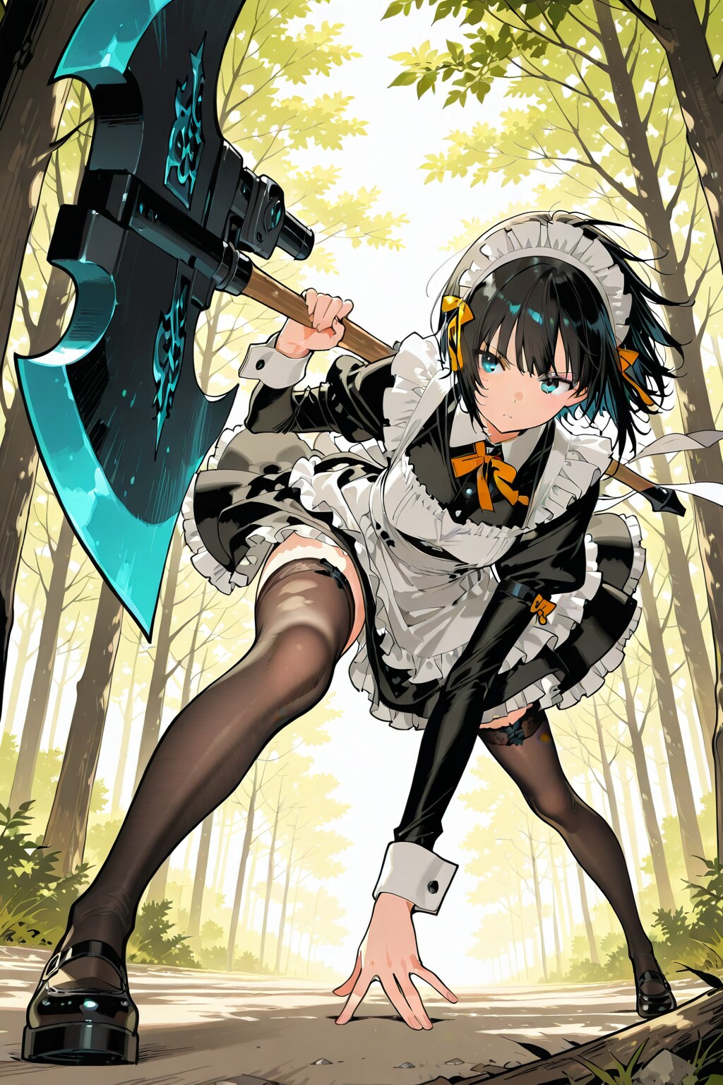 メイドは木を切る