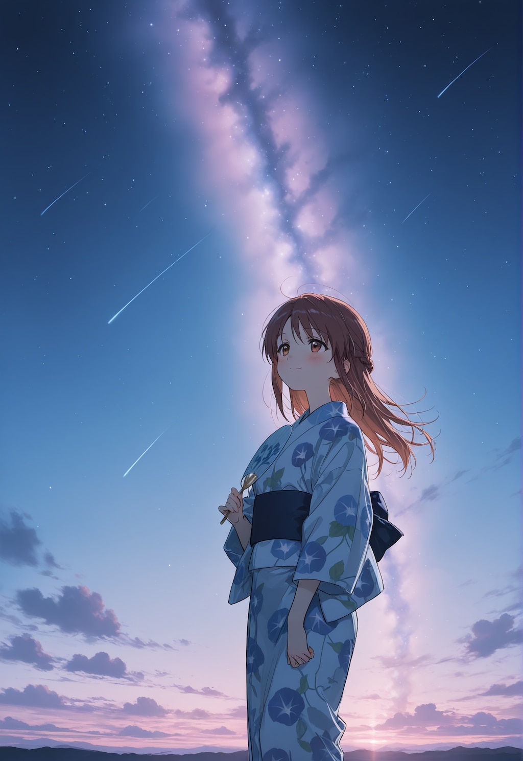 花火と星空と浴衣の三船さん