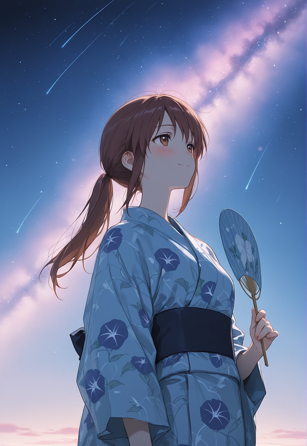花火と星空と浴衣の三船さん