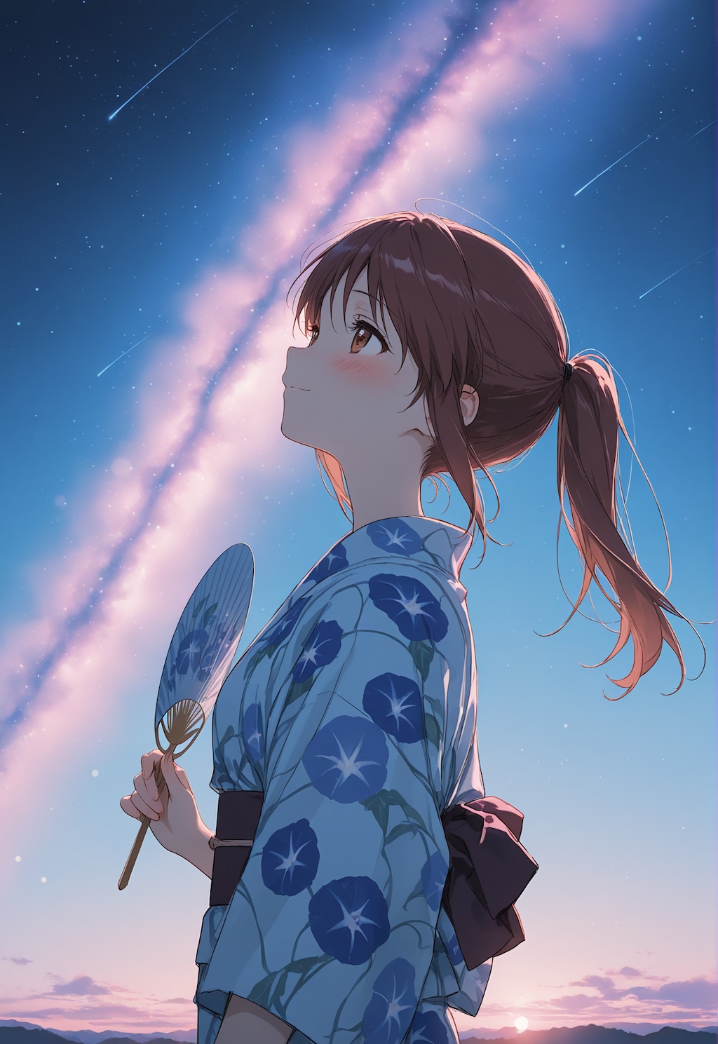花火と星空と浴衣の三船さん