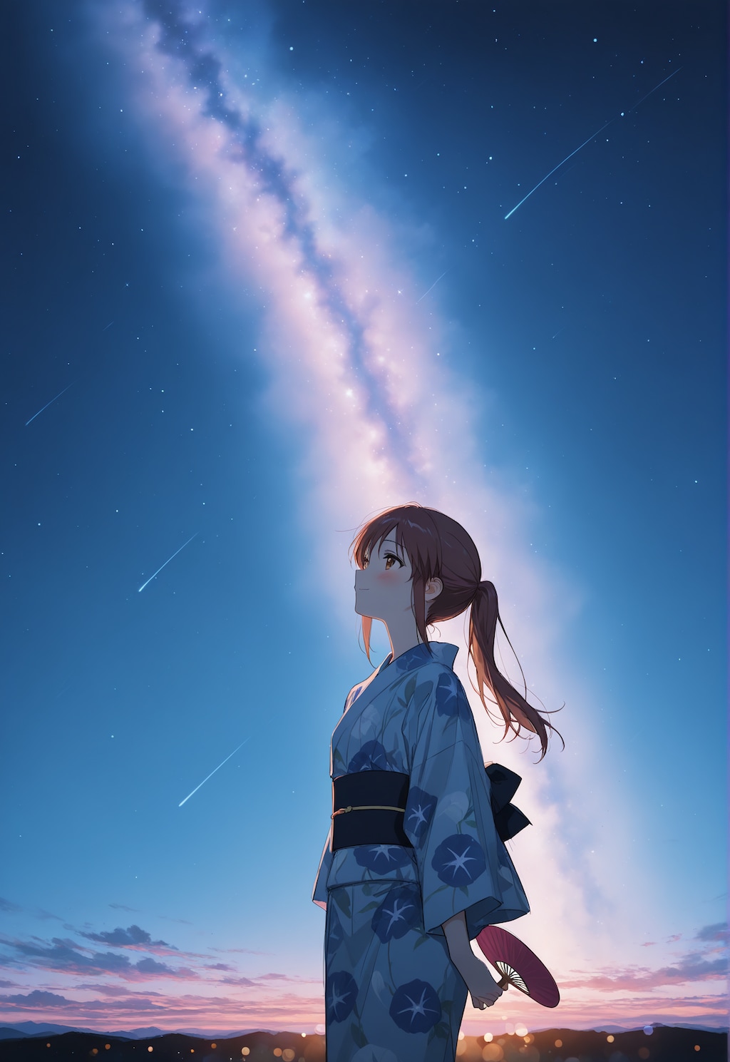 花火と星空と浴衣の三船さん