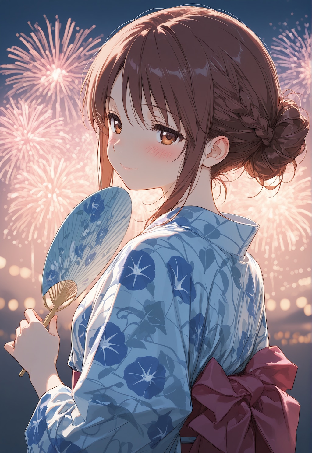 花火と星空と浴衣の三船さん