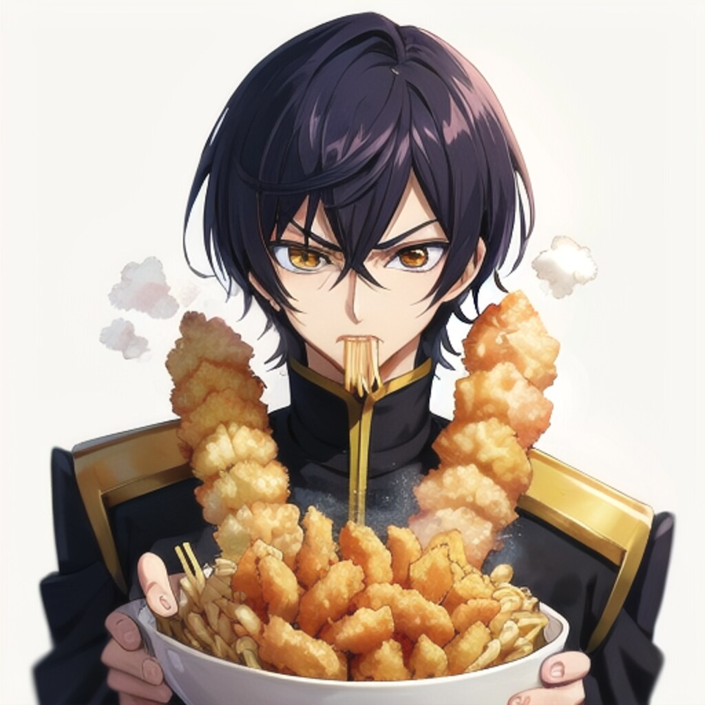 天ぷら蕎麦を食べるルルーシュ