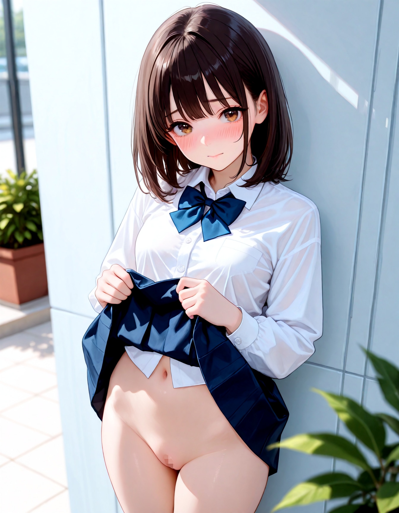 建物の陰で