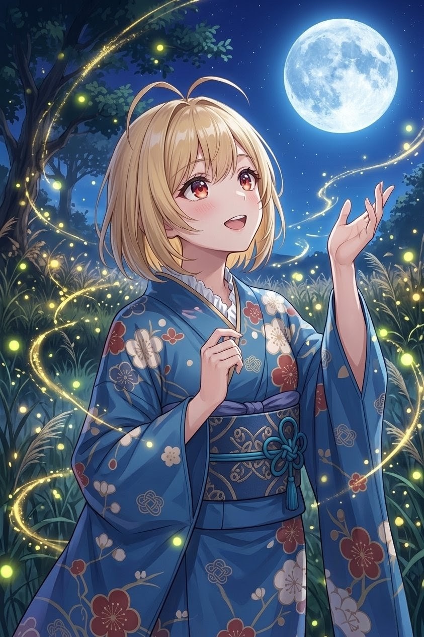 今宵は月とホタルが綺麗