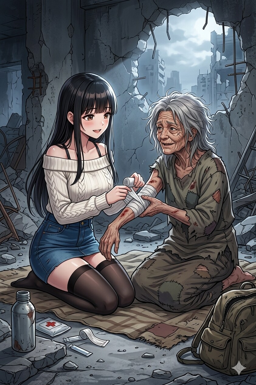 終末世界で人々を助けるサキちゃん | の人気AIイラスト・グラビア
